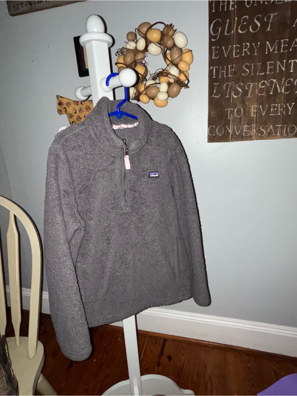 Patagonia Gray Plush Quarter-Zip Fleece with Pink Zip Pull